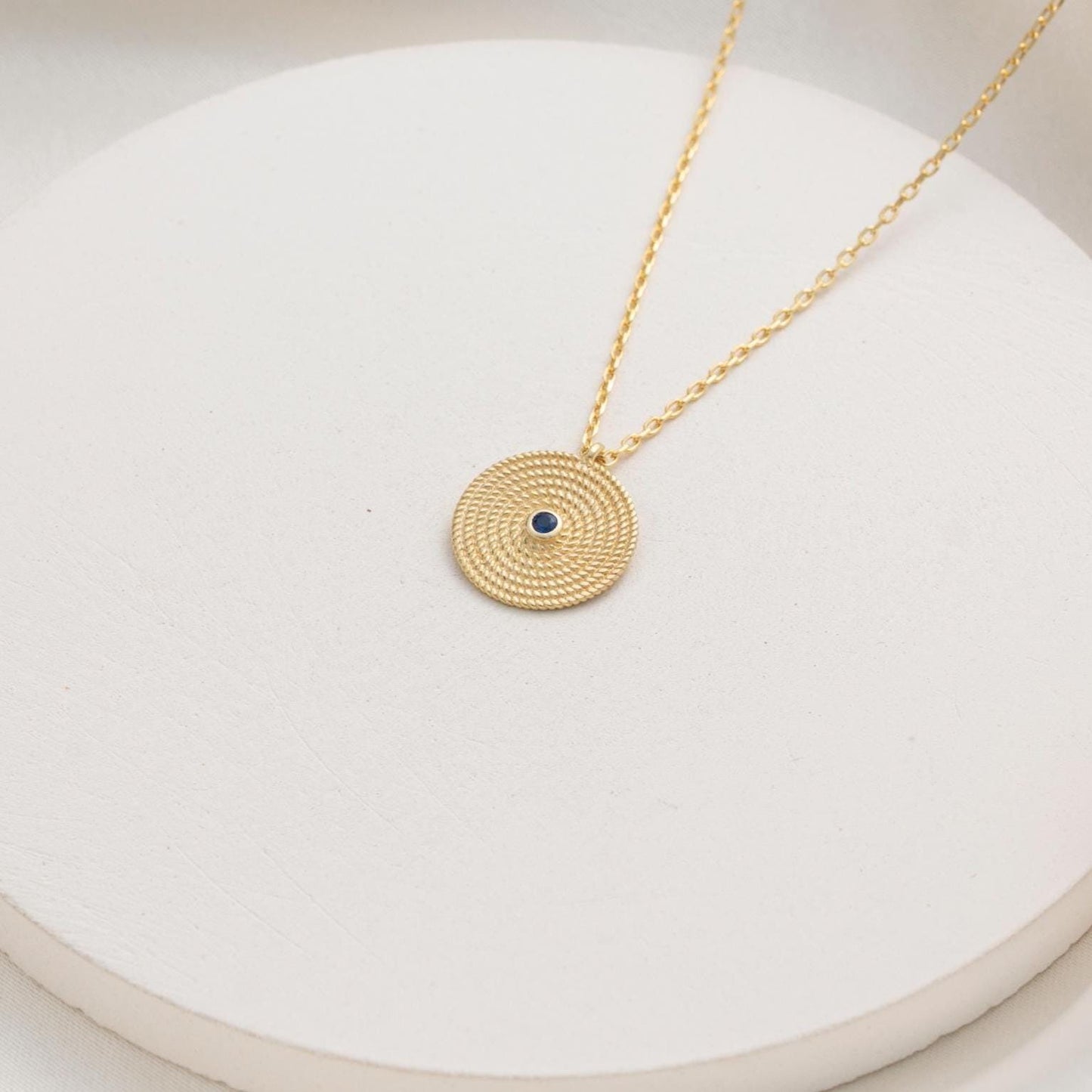 Textured Evil Eye Necklace – Minimal Round Pendant Jewelry, Gift for Her
