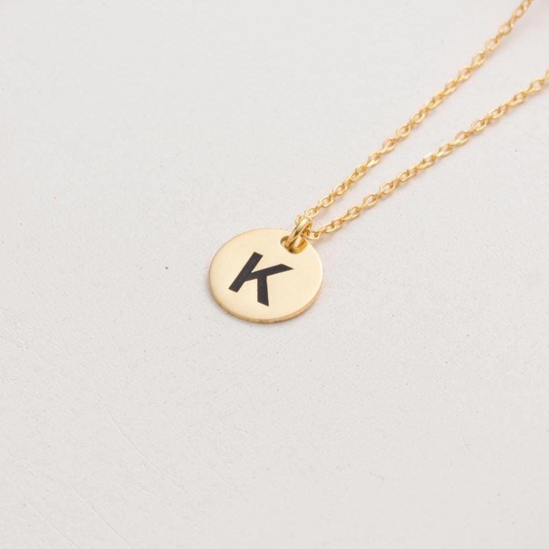 Dainty Custom Letter Necklace - Stylish Gold Initial Disc on Silver Chain