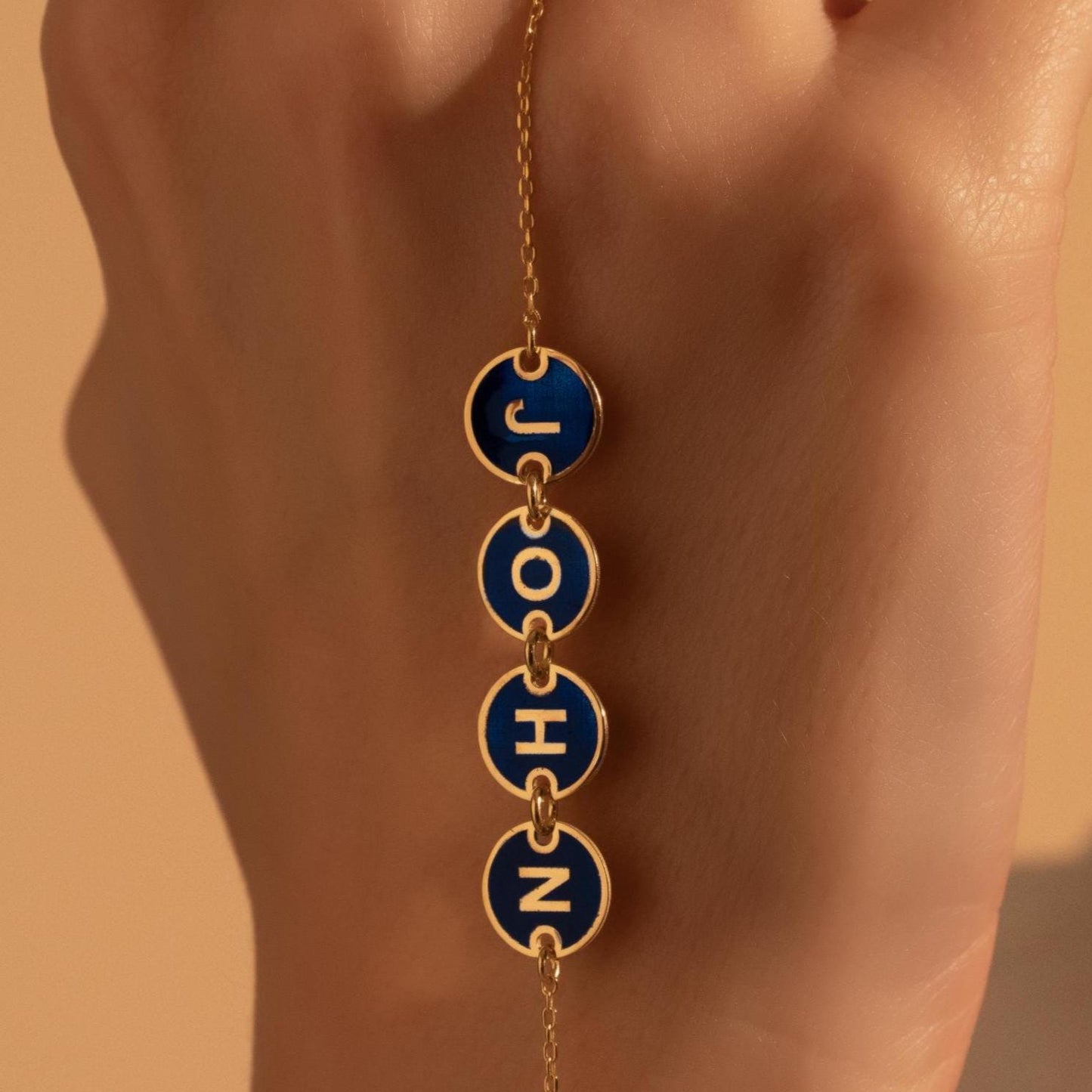 Bespoke Enamel Letter Bracelet - Vibrant Blue Personalized Jewelry