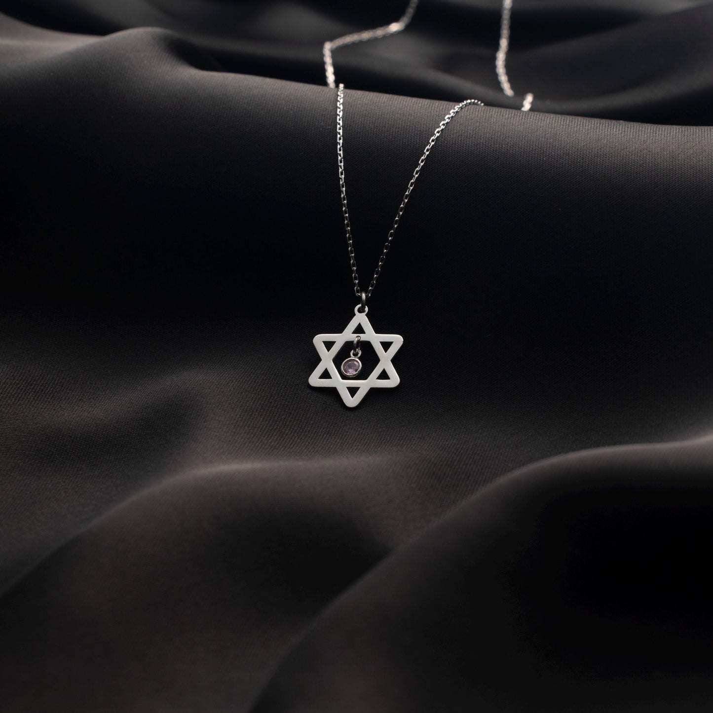 Sterling Silver Star of David Necklace with Birthstone Pendant - Elegant Judaica Jewelry