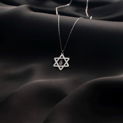 Sterling Silver Star of David Necklace with Birthstone Pendant - Elegant Judaica Jewelry