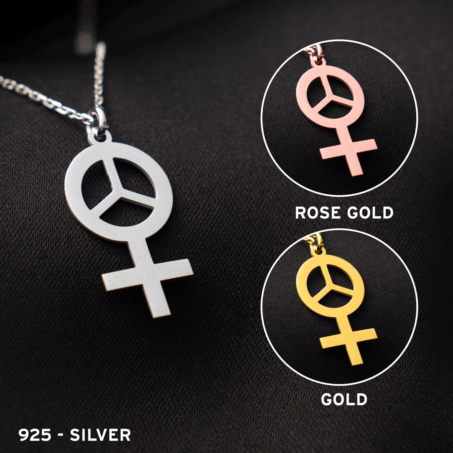 Empowering Sterling Silver Necklace for Women, Feminist Peace Pendant, Symbol of Strength
