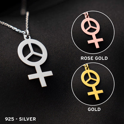 Empowering Sterling Silver Necklace for Women, Feminist Peace Pendant, Symbol of Strength