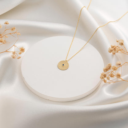 Textured Evil Eye Necklace – Minimal Round Pendant Jewelry, Gift for Her