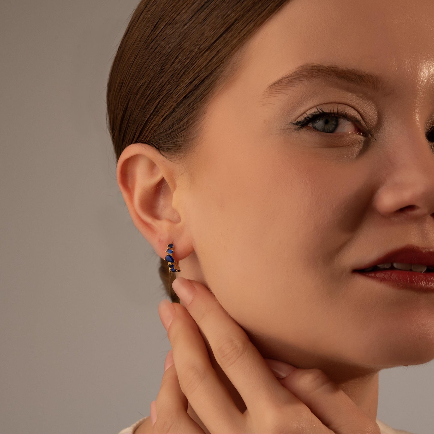 Chic Blue Crystal Earrings with a Touch of Gold - Ideal Gift for Her