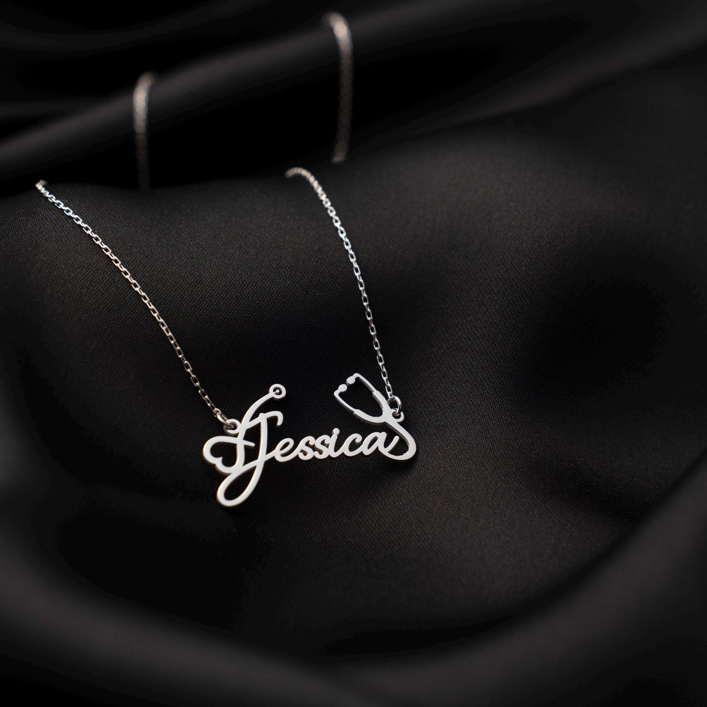 Customized Stethoscope Necklace for Doctors, Sterling Silver Medical Gift