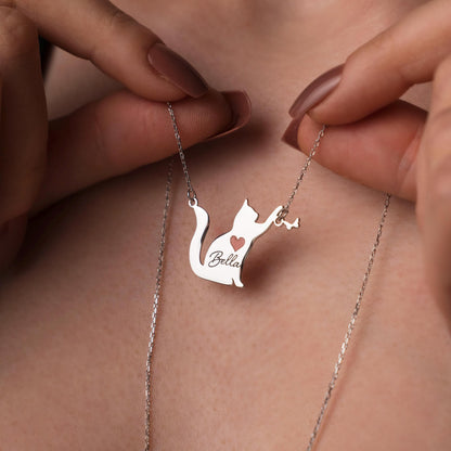 Adorable Personalized Cat Necklace - 925 Silver Pendant for Cat Lovers, Custom Pet Name Jewelry