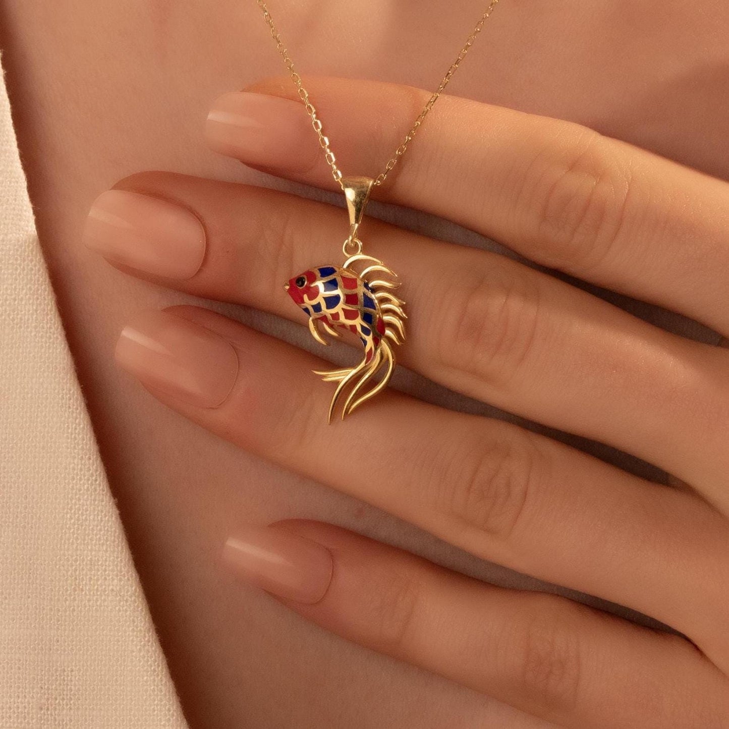 Vibrant Fish Pendant Necklace - Elegant 18K Gold Plated Enamel Charm for Her