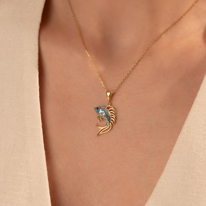 Enamel Fish Necklace – Handmade Betta Pendant, Ocean Lover Jewelry Gift
