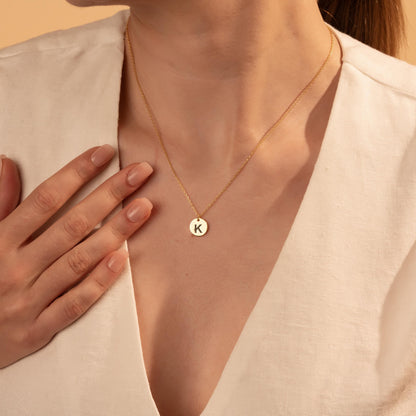 Dainty Custom Letter Necklace - Stylish Gold Initial Disc on Silver Chain