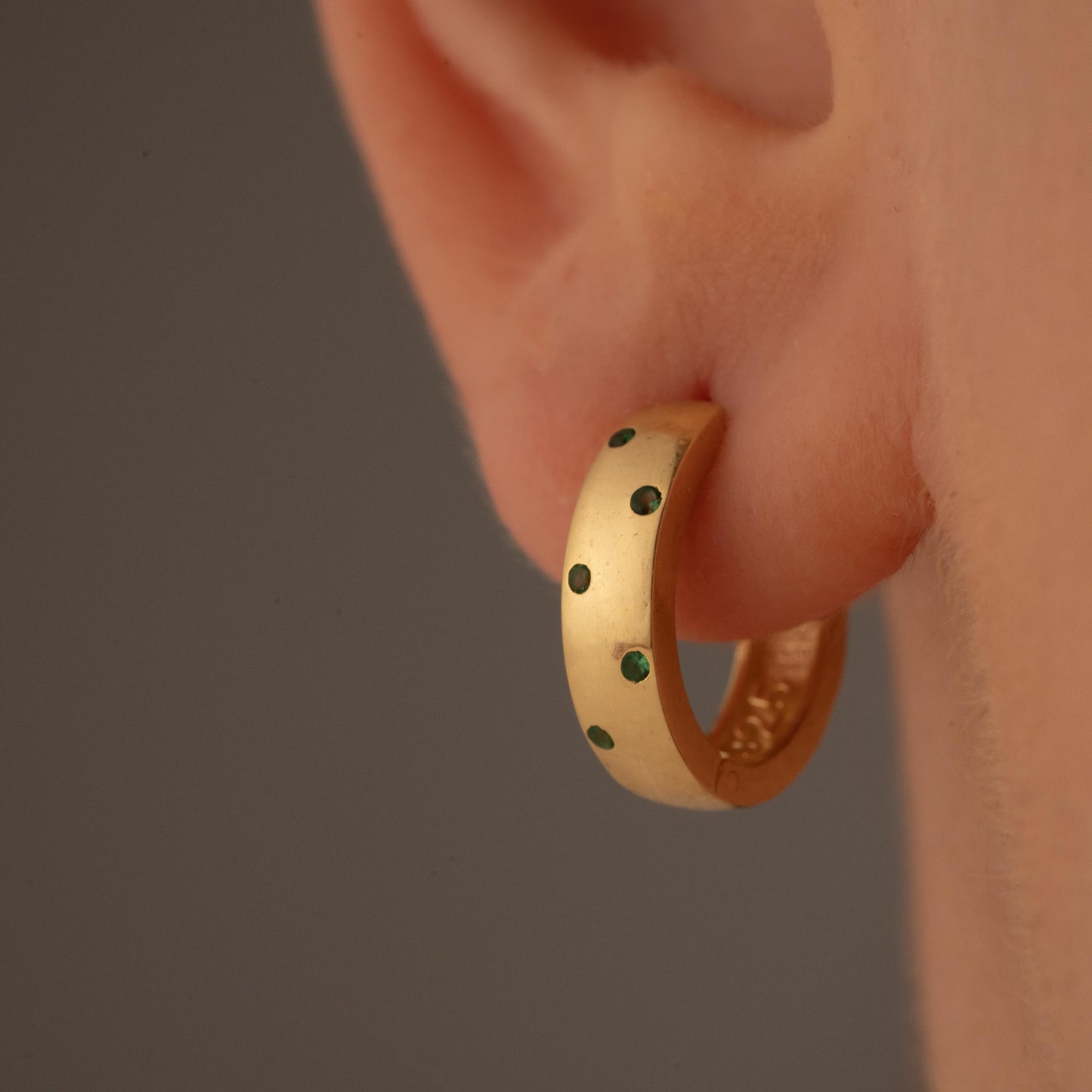 Huggie Earrings – Green Stone Hoop – Minimalist Gift for Her or Him