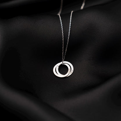 Customized Double Circle Necklace - Engraved Sterling Silver Pendant, Interlocking Rings - Unique Gift Idea