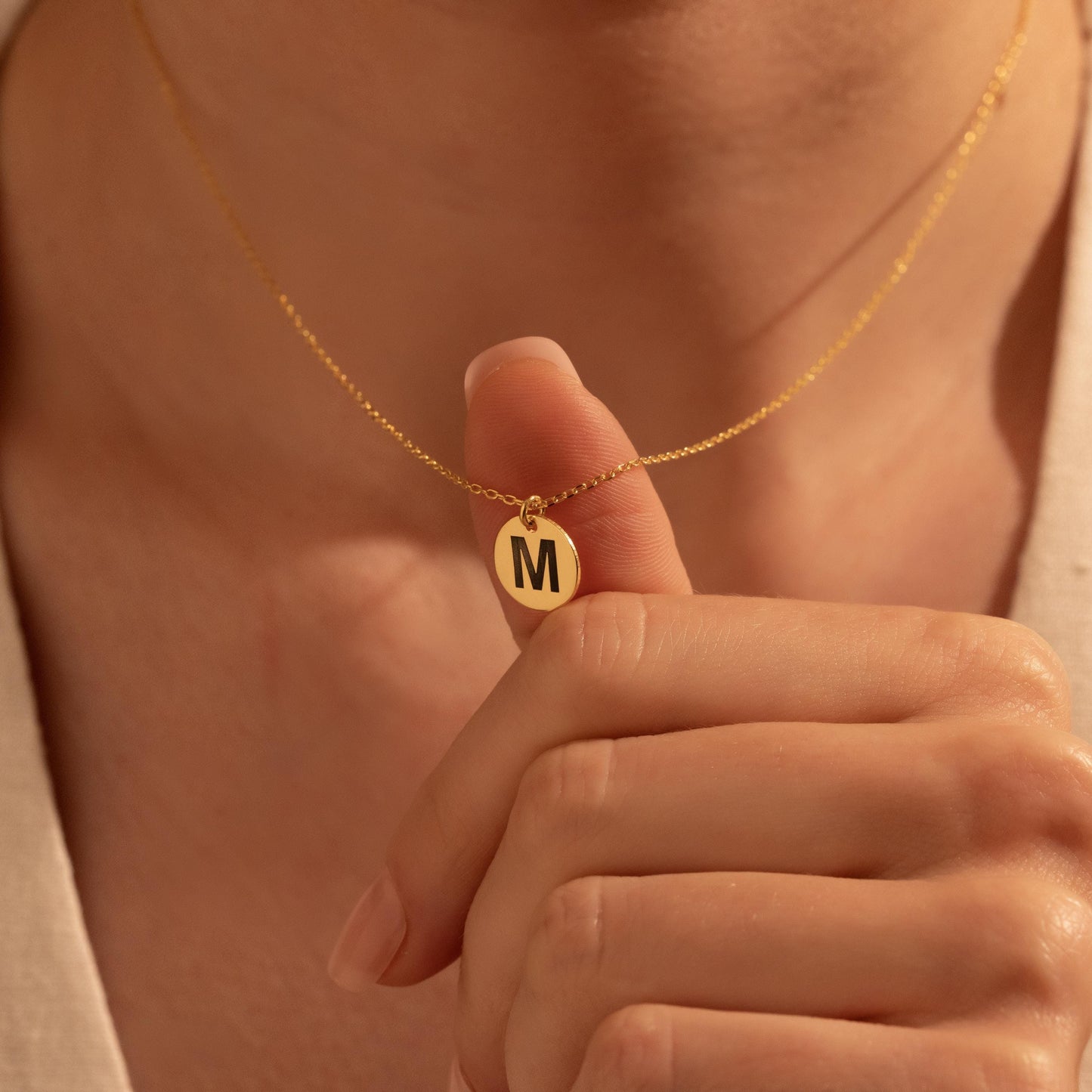 Custom Initial Disc Necklace in Gold - Personalized Letter Pendant, Elegant Gift for Her