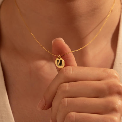 Custom Initial Disc Necklace in Gold - Personalized Letter Pendant, Elegant Gift for Her