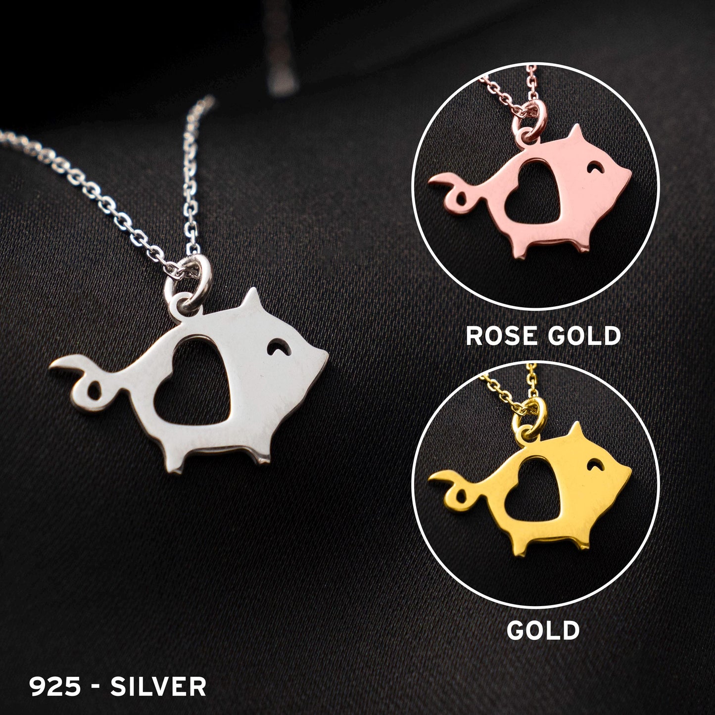 Adorable Heart Pig Necklace for Animal Lovers - Handcrafted Sterling Silver Pendant