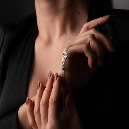 Elegant Birthstone Bracelet with Custom Name - Personalized Sterling Silver Jewelry, Perfect Gift for Her