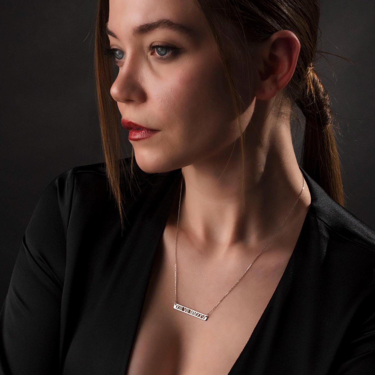 Elegant Roman Numeral Necklace - Custom Date Pendant in Sterling Silver, Unique Gift for Him or Her