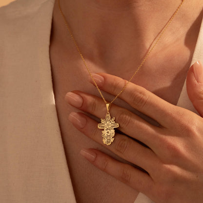 Elegant Gold Floral Cross Necklace - Perfect Christian Gift for Her
