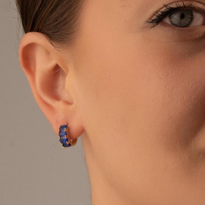 Sparkling Blue Gemstone Huggie Earrings in Gilded Hoops - Perfectly Pretty Gift Idea