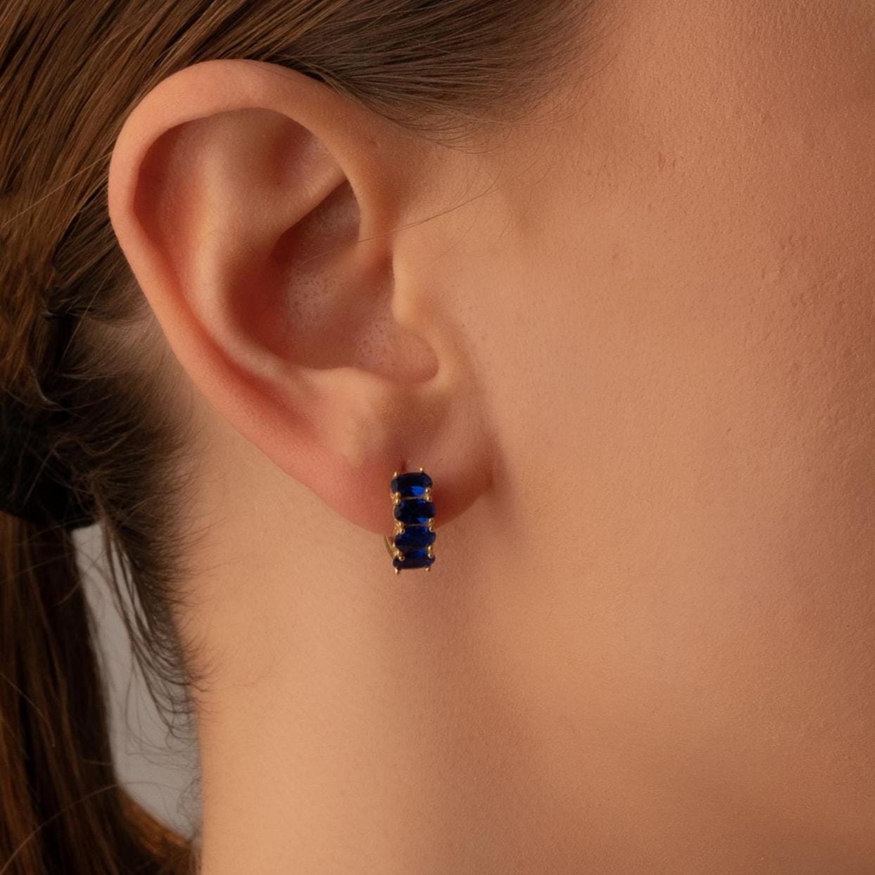 Sparkling Blue Gemstone Huggie Earrings in Gilded Hoops - Perfectly Pretty Gift Idea