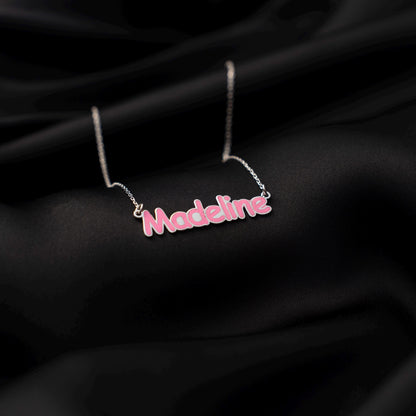 Enamel Name Necklace for Girls: Customized Silver Jewelry, Cute Personalized Gift