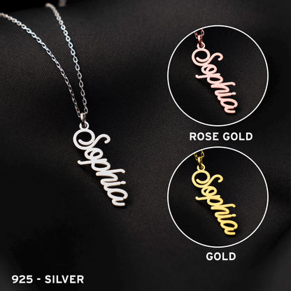 Chic Silver Name Pendant - Vertical Custom Necklace - Thoughtful Gift for Her - Dainty Personalized Jewelry