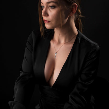 Personalized Vertical Name Necklace with Birthstone - Elegant Silver Custom Pendant