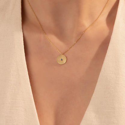 Textured Evil Eye Necklace – Minimal Round Pendant Jewelry, Gift for Her