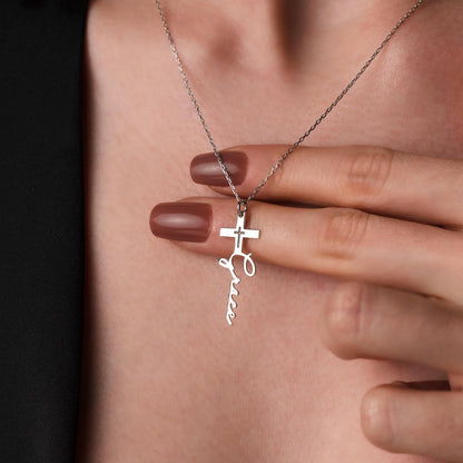 Customized Cross Necklace for Her - Unique Name Pendant in Sterling Silver