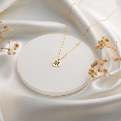 Custom Initial Disc Necklace in Gold - Personalized Letter Pendant, Elegant Gift for Her