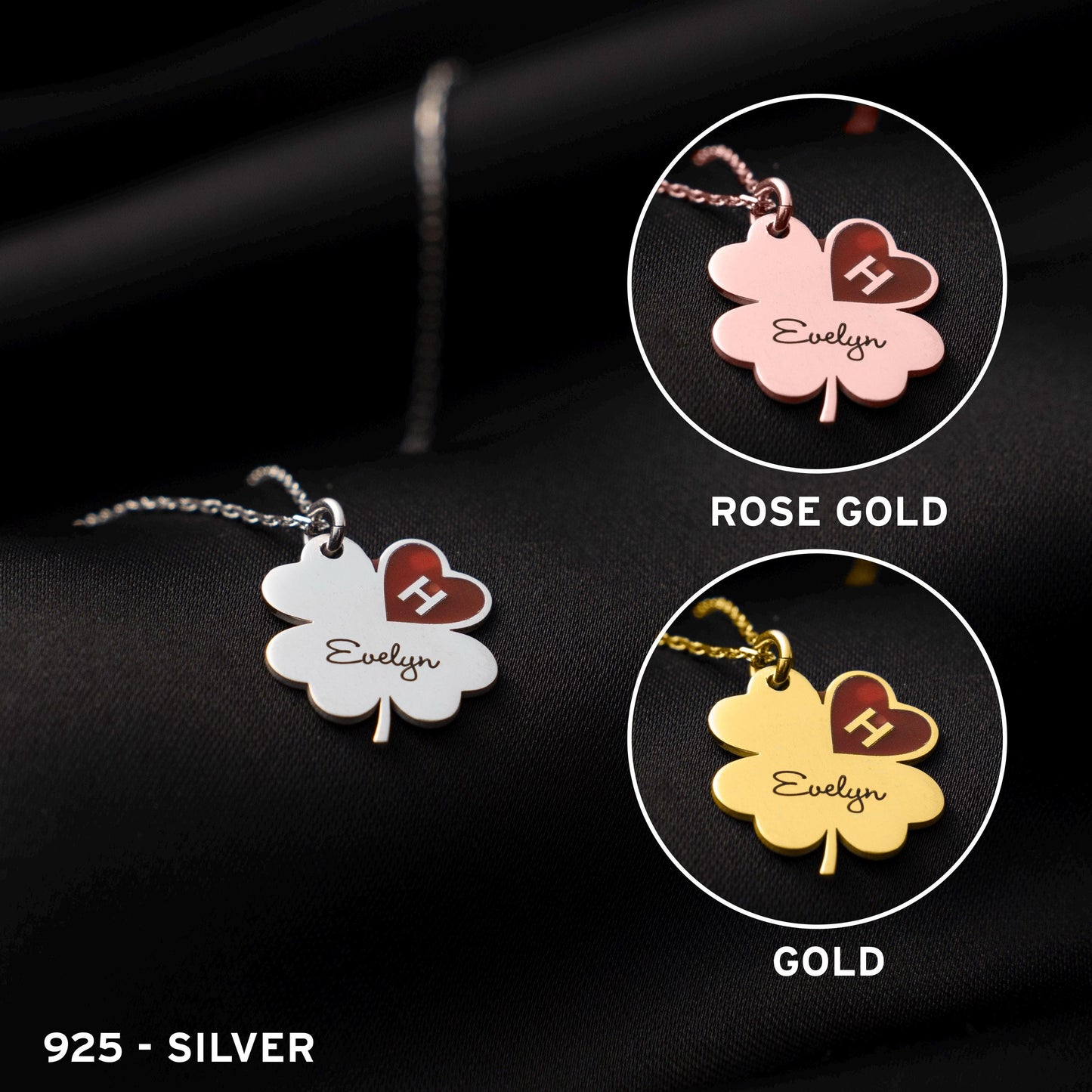 Lucky Four Leaf Clover Necklace - Personalized Silver Charm for Her