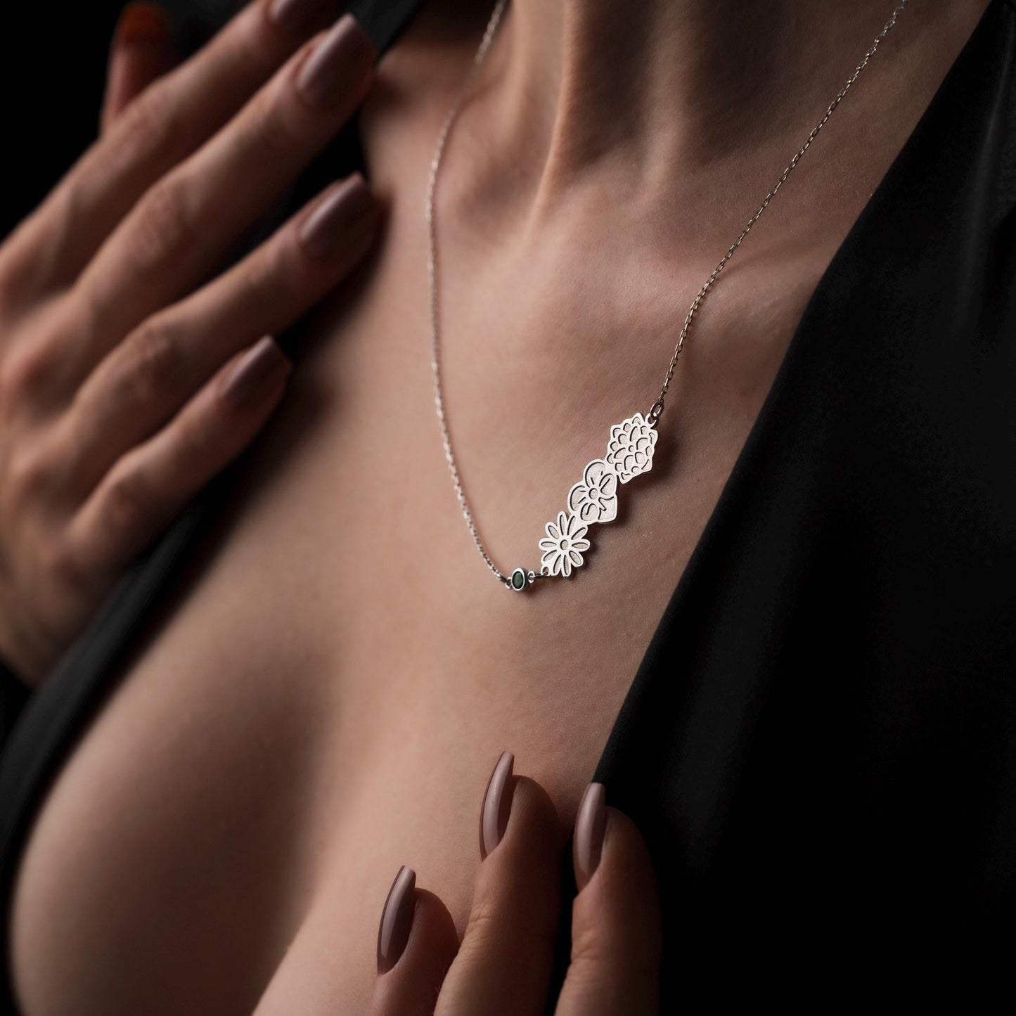 Elegant Birthstone Flower Necklace - Handcrafted 925 Silver Charm, Perfect Gift Idea