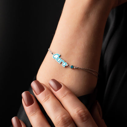 Enamel Birthstone Bracelet with Custom Name - Stylish Personalized Jewelry for Her