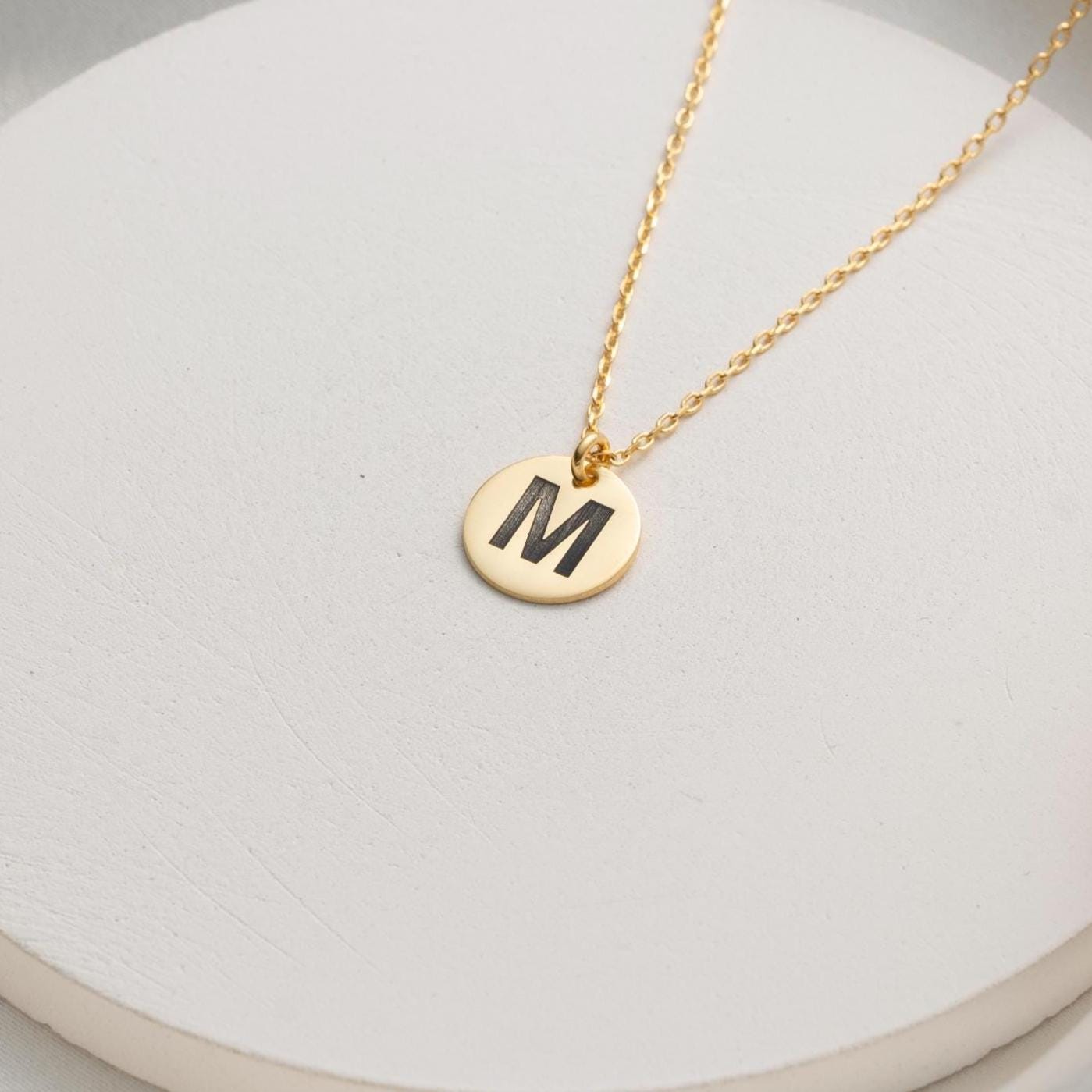 Custom Initial Disc Necklace in Gold - Personalized Letter Pendant, Elegant Gift for Her