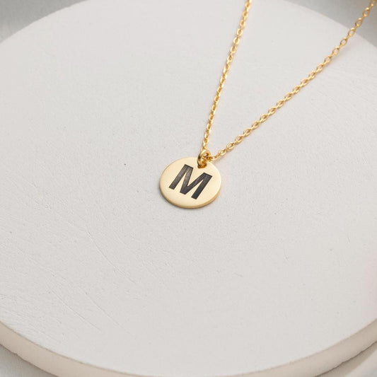 Custom Initial Disc Necklace in Gold - Personalized Letter Pendant, Elegant Gift for Her