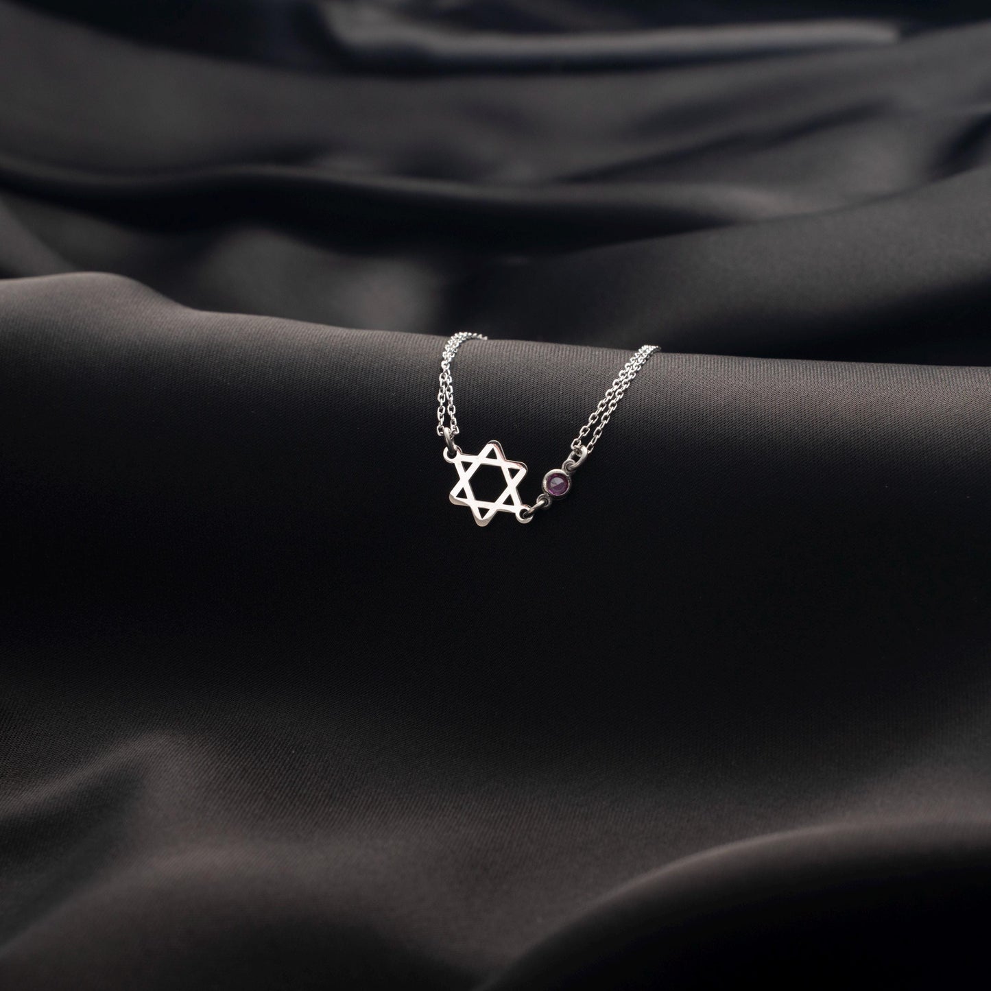 Kabbalah Star of David Bracelet - Custom Birthstone Charm on Adjustable Chain
