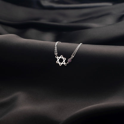 Kabbalah Star of David Bracelet - Custom Birthstone Charm on Adjustable Chain