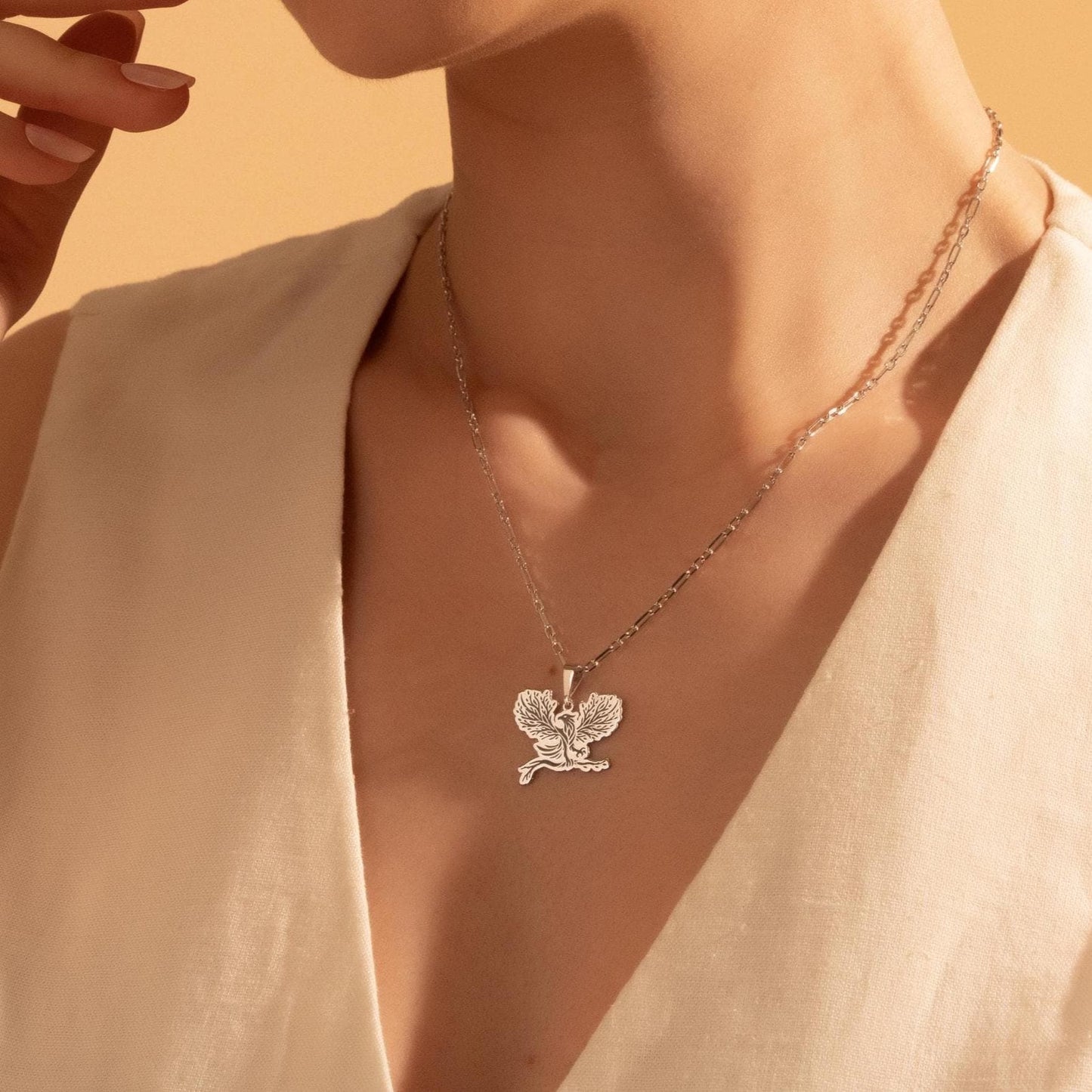 Phoenix Bird Silver Necklace – Rising from the Ashes Gift