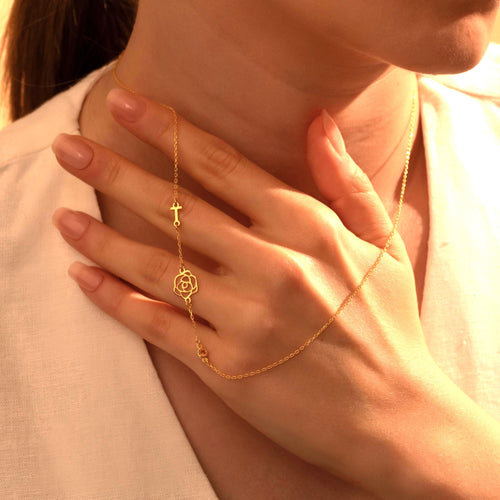 Personalized Birthstone Necklace with Initial & Flower – Custom Gift for Her, Meaningful Jewelry