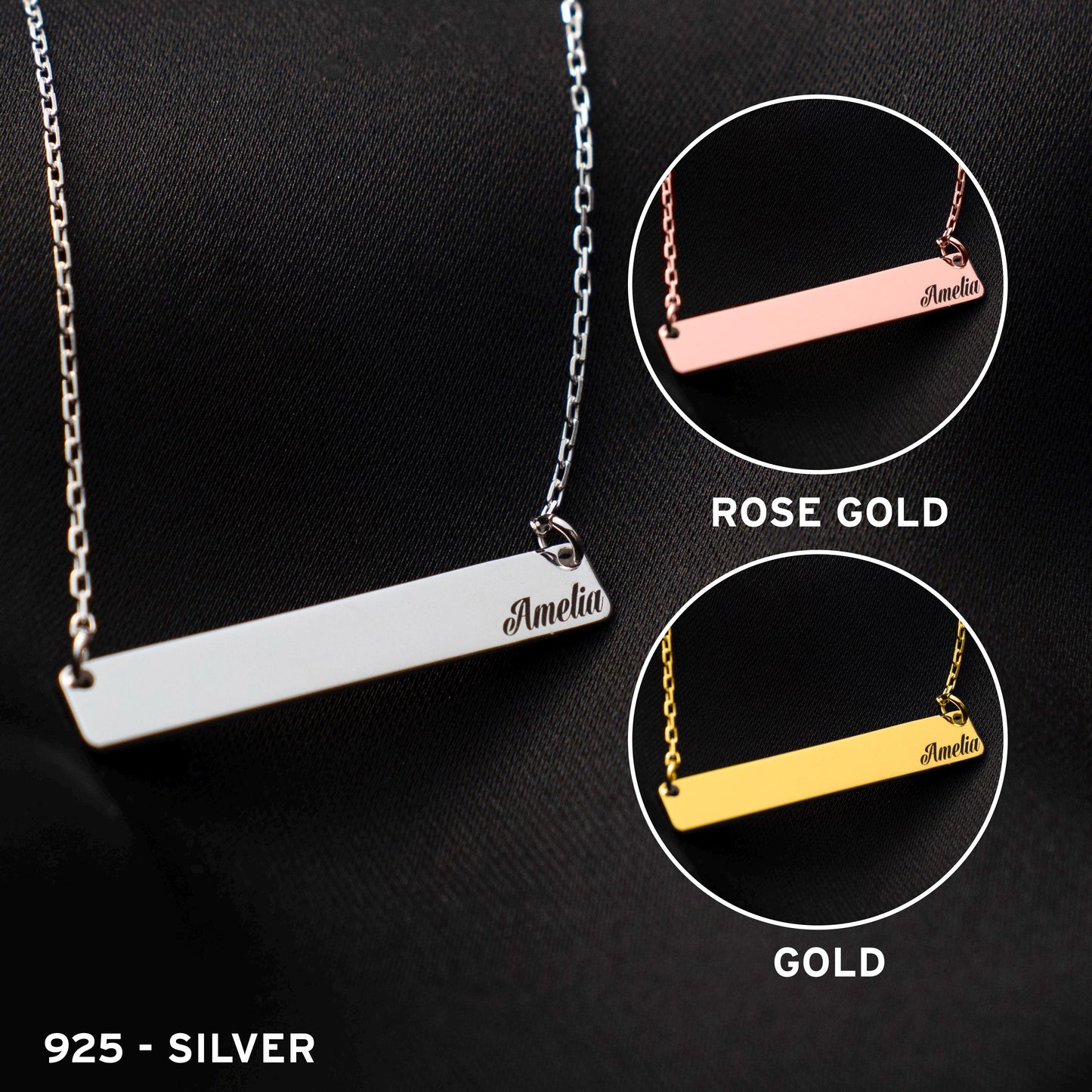 Personalized Bar Necklace, Engraved Nameplate Jewelry, Custom Sterling Silver Pendant, Minimalist Gift for Her