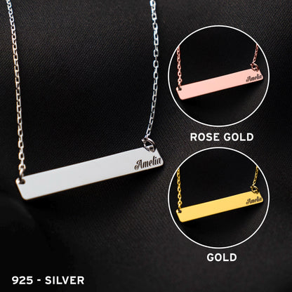 Personalized Bar Necklace, Engraved Nameplate Jewelry, Custom Sterling Silver Pendant, Minimalist Gift for Her