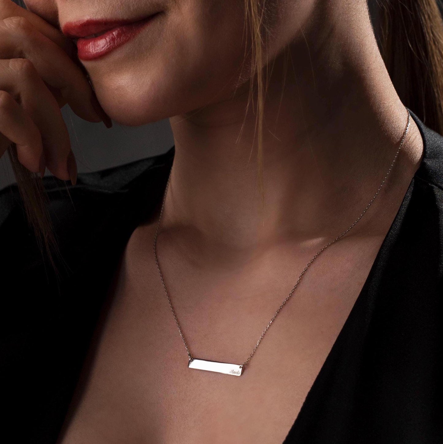 Personalized Bar Necklace, Engraved Nameplate Jewelry, Custom Sterling Silver Pendant, Minimalist Gift for Her