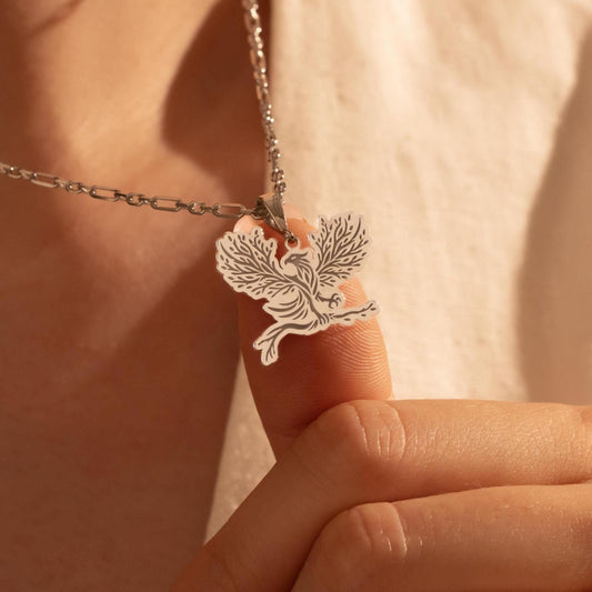 Phoenix Bird Silver Necklace – Rising from the Ashes Gift