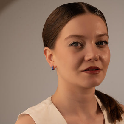 Sparkling Blue Gemstone Huggie Earrings in Gilded Hoops - Perfectly Pretty Gift Idea