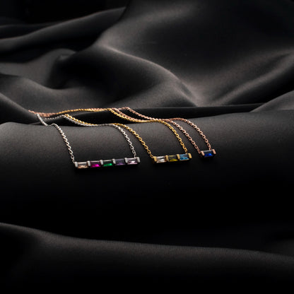 Minimalist Family Necklace with Birthstone Bar - Meaningful Gift Idea