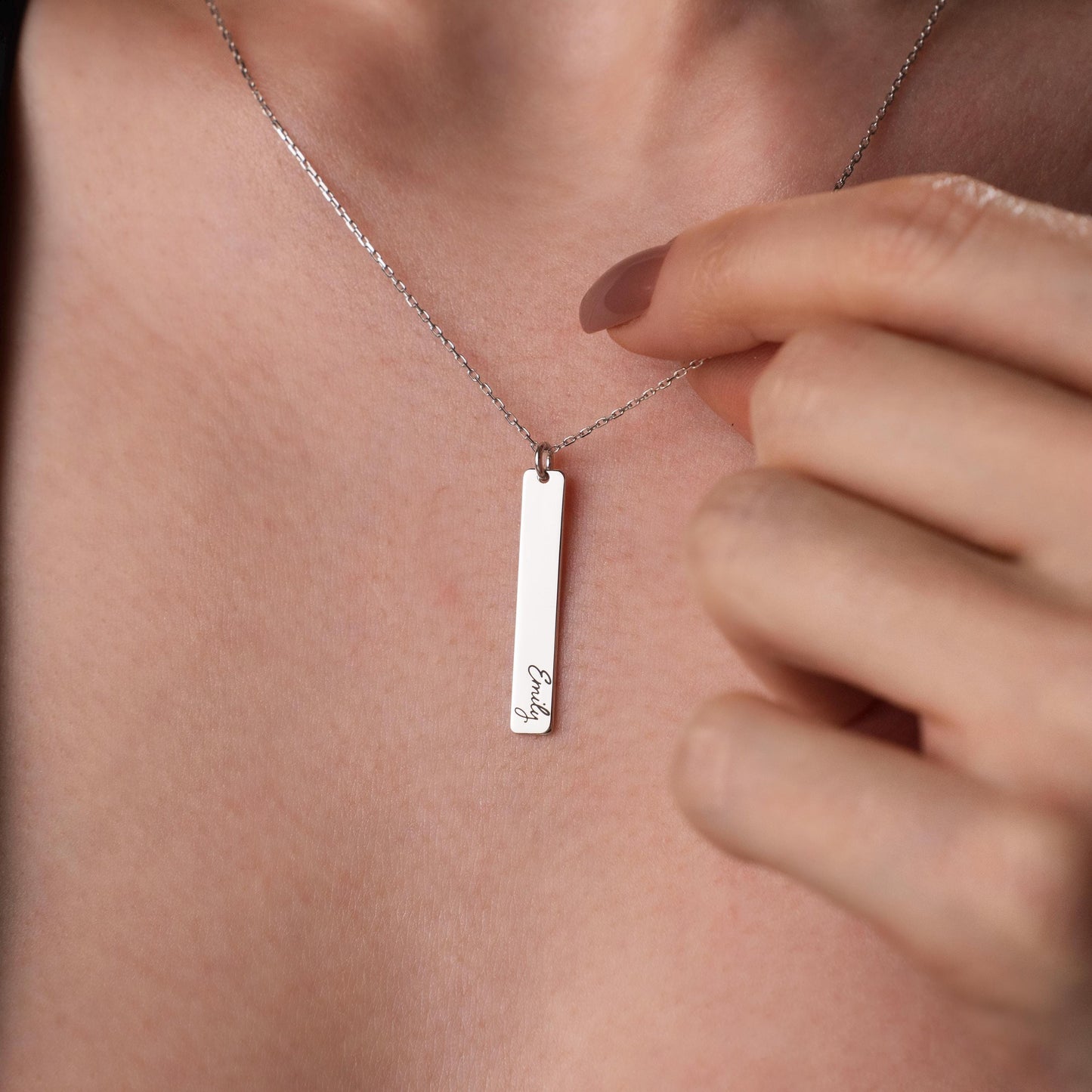 Personalized Bar Necklace, Custom Engraved Pendant, Minimalist Name Jewelry, Sterling Silver Gift for Her