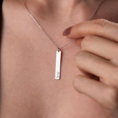 Personalized Bar Necklace, Custom Engraved Pendant, Minimalist Name Jewelry, Sterling Silver Gift for Her