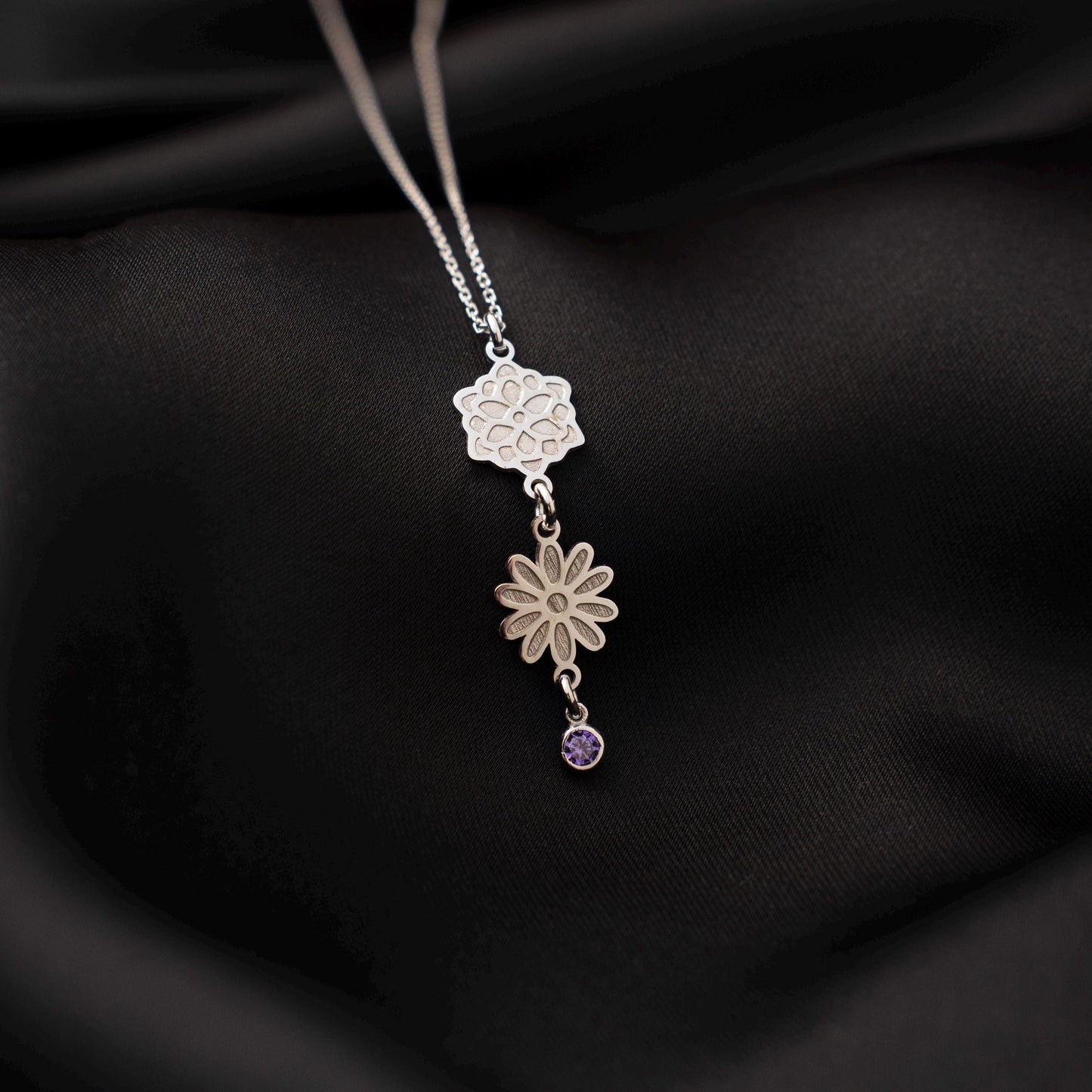 Birth Flower and Birthstone Necklace, Custom Silver Pendant, 925 Jewelry, Personalized Gift for Her