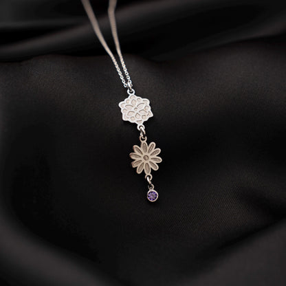 Birth Flower and Birthstone Necklace, Custom Silver Pendant, 925 Jewelry, Personalized Gift for Her
