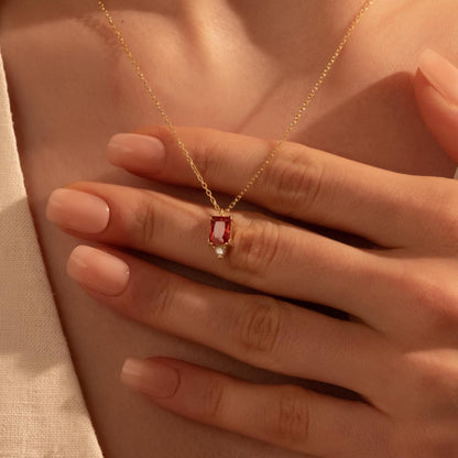Red Gemstone Pendant – Elegant Gold Birthstone Necklace